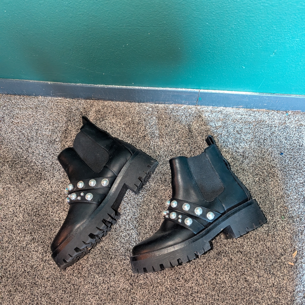 Black Combat Moto Boots with Chunky Sole